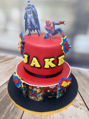 Spiderman & Batman Themed Cake